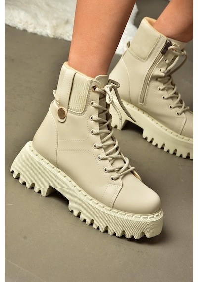 Fox Shoes R973970109 Bej Kalın Tabanlı Kadın Bot Bej