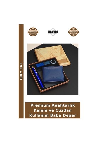 Grey Cat Premium Anahtarlık Kalem Ve Cüzdan Kullanım Baba Değer Çok Renkli