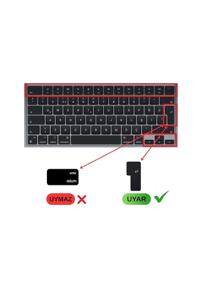Apple Uyumlu MacBook Klavye Koruyucu Eski Türkçe F Dizilim Daktilo Tip Silikon Kapak Siyah