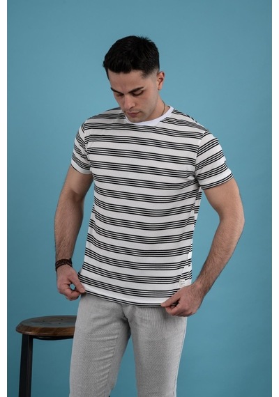 Slimfit Çizgili Örme Kumaş Erkek T-Shirt