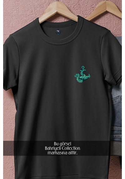 Oversize Denizci Çapası Anchor Cep Tasarımlı Unisex T-shirt Siyah