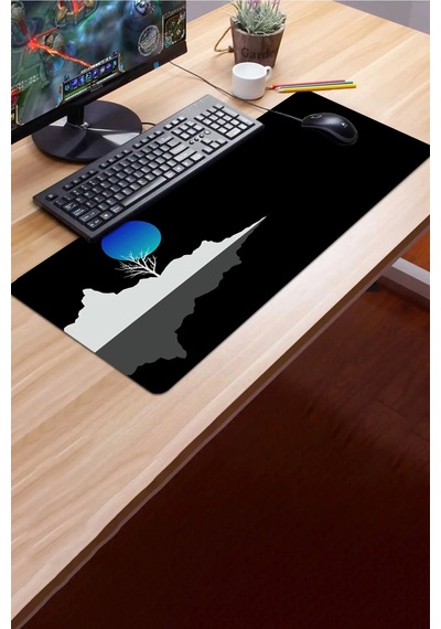 Sonictouch Mavi Ay Karanlık Ufuk Gamer Oyuncu Dikişsiz Sıvı Geçirmez Klavye Mouse Pad 32x70cm Mousepad