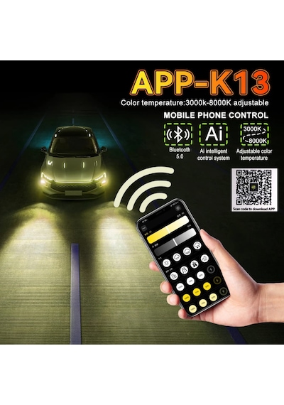 H4 Led Zenon App Kontrolü Bluetooth İle Telefondan 2700k-6500k Renk Değiştiren Araba Farı 2wat-80wat App Uygulama Üzerinden İstenilen Ayar Yapılır Şimşek Etkili 1