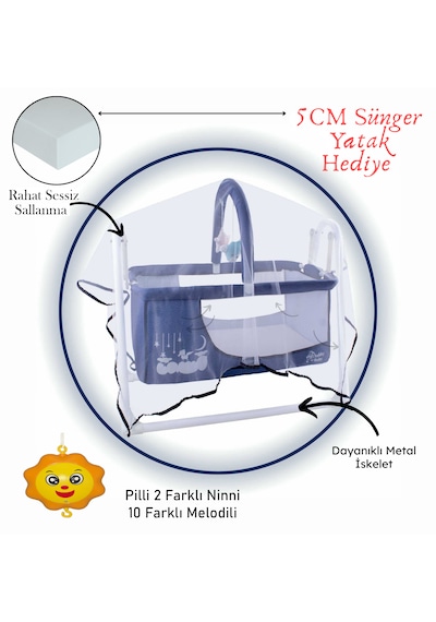 Chubby Baby Müzikli Melodi Kutulu Candy Sepet Beşik Sallanır, 2 Peluş Oyuncaklı Beşik Lacivert Chubby Baby Müzikli Melodi Kutulu Candy Sepet Beşik Sallanır, 2 Peluş Oyuncaklı Beşik Lacivert