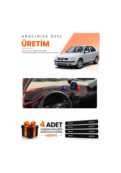 Seat Cordoba 1998-2001 Uyumlu Torpido Koruma Örtüsü Oto Kılıfı - Siyah Kırmızı
