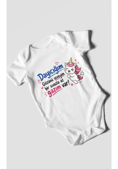 Morivokids Dayıya Özel Kısa Kollu Bebek Body %100 Pamuk Zbn190-kk Beyaz
