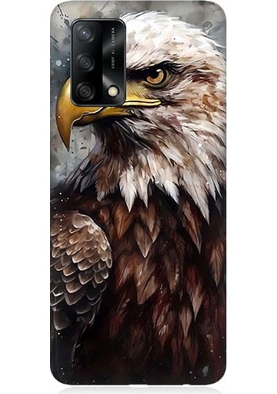 Oppo A74 Uyumlu Silikon Kılıf Asil Beyaz Başlı Siyah Kartal