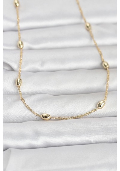 Cm 14k Gold Renk Topçuklu Burgu Zincir Model 60 Cm Kadın Kolye - Çok Renkli