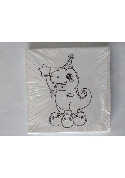 Dinozor Desenli Tuval Boyama Seti 20x20 Cm Boya & Fırça Dahil