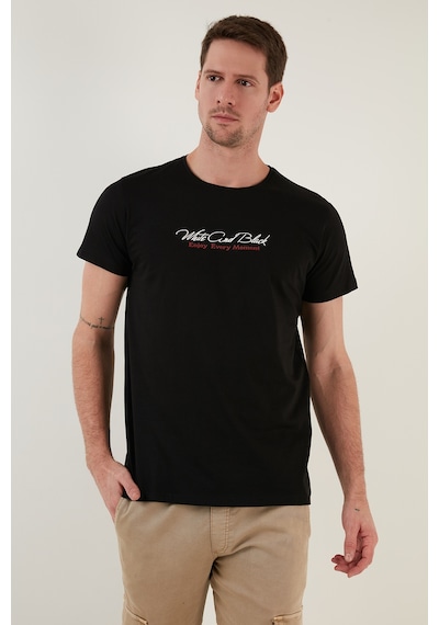 Buratti Pamuklu Slim Fit Bisiklet Yaka Yazılı Erkek T Shirt 541Enjoy Siyah