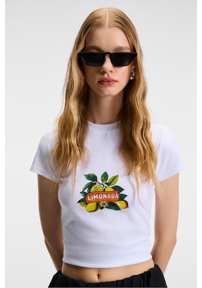 Grimelange TESSIRA Kadın %100 Pamuk Bisiklet Yaka Baskılı Slim Fit Beyaz T-Shirt Grimelange TESSIRA Kadın %100 Pamuk Bisiklet Yaka Baskılı Slim Fit Beyaz T-Shirt