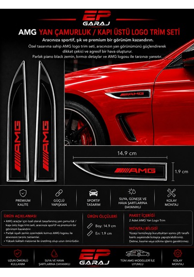Mercedes Amg Yan Çamurluk / Kapı Üstü Logo Trim Seti Kırmızı Özel Tasarım