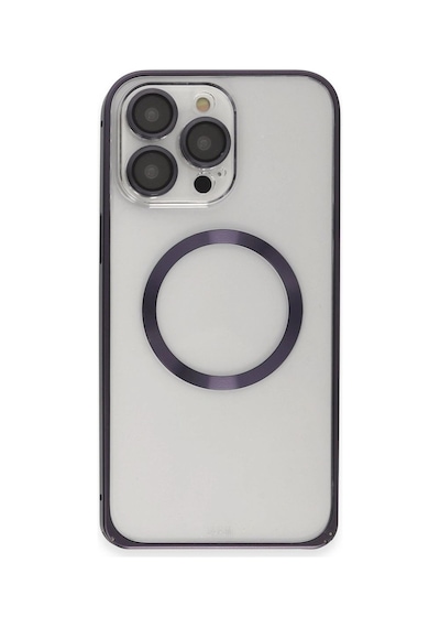 Tedar Joko Apple iPhone  Uyumlu  14 Pro Kılıf Metal Bumper Magneticsafe Kapak - Derin Mor Najmaddin standart