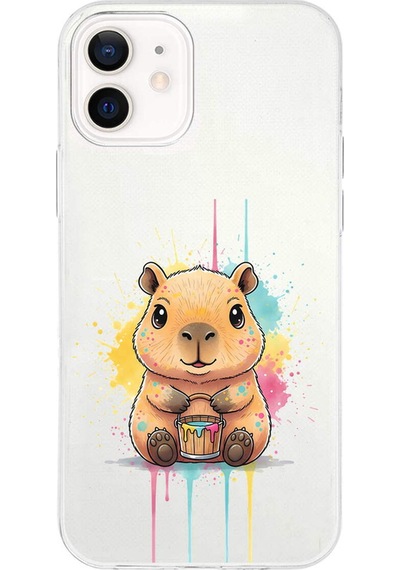 Apple Uyumlu iPhone 12 Mini İle  Splash Kapibara Tasarımlı Şeffaf Silikon Kılıf 051d