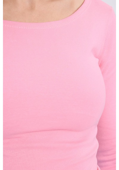 Tudors Kadın Slim Fit Dar Kesim Pamuklu Modal Kumaş Uzun Kollu Kayık Yaka Pembe Bluz-38883 Pembe
