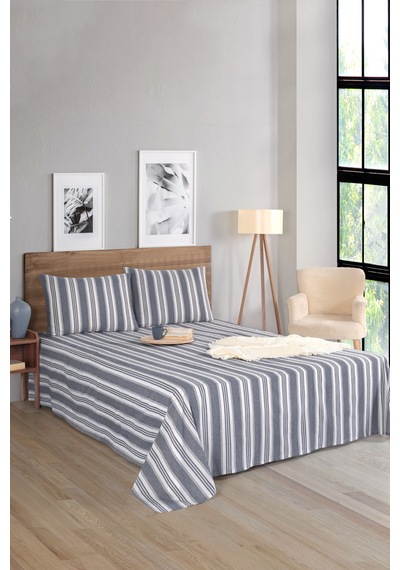 Sport Çizgili Çarşaf + Yastık Kılıfı Seti Tek Kişilik Soft Line Antrasit Antrasit