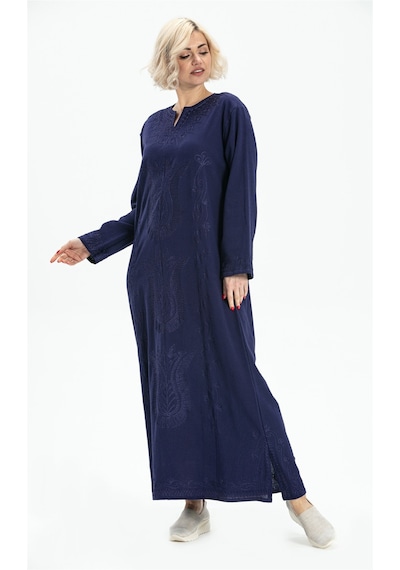 Eliş Şile Bezi Uzun Kol Şile Bezi Simli Kaftan Midi Boy Elbise Mor Mor