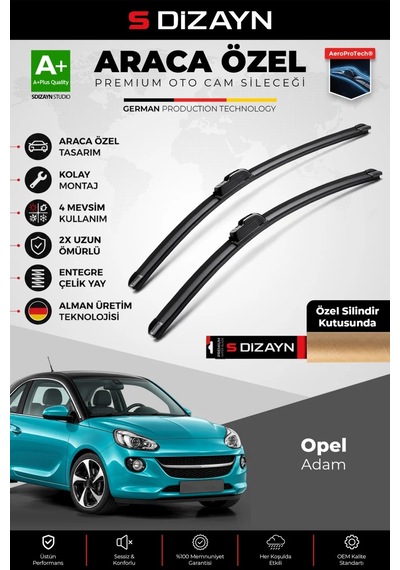 S-dizayn Opel Adam Ön Cam Silecek Seti 2013-2019 Premium Araca Özel 65-40 Cm A+ Kalite Aocs-1892