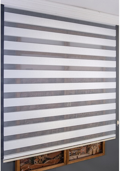 Beyaz Bambu Zebra Perde Beyaz