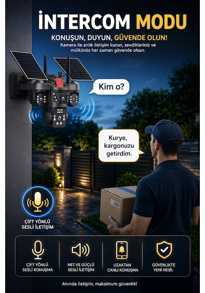 4 Kameralı Wifi 12mp Çift Solar Panelli Hareket Algılamalı Güvenlik Kamerası