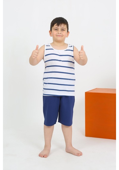 Akbeniz Erkek Çocuk Sıfır Kol Şortlu Beyaz Penye Pijama Takımı 20435