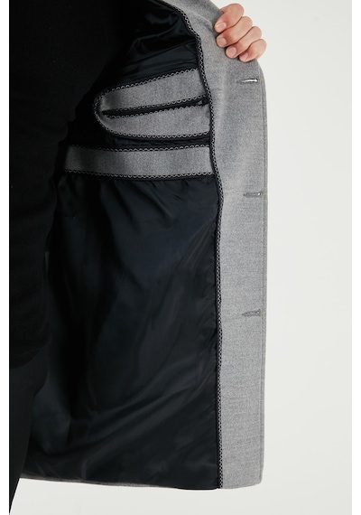 Buratti Slim Fit Tek Yırtmaçlı Düğmeli Mono Yaka Kaşe Erkek Kaban 5840098 Gri