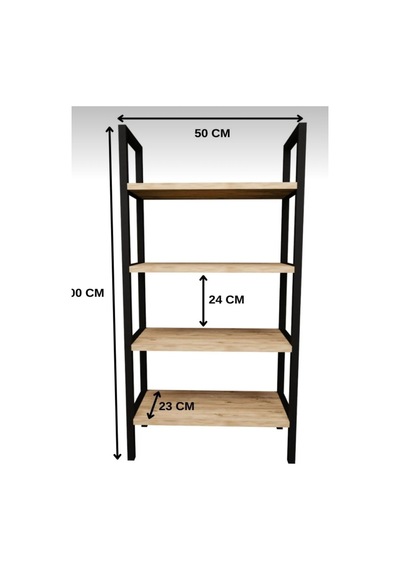 Dört Rafli Çok Amaçli Rafli Ünite Siyah Profil Çam Sunta 50x23x100 Cm Mtl014 Siyah-çam