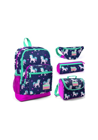 Coral High Mor Unicorn Kız Çocuk 4'lü İlkokul Çanta Seti