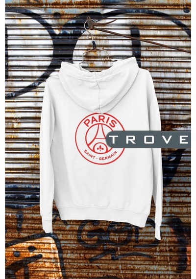 Startmore Unısex Kadın Erkek Saint Germaın Ön Arka Baskılı Kapüşonlu %100 Pamuk Sweatshirt Beyaz Beyaz