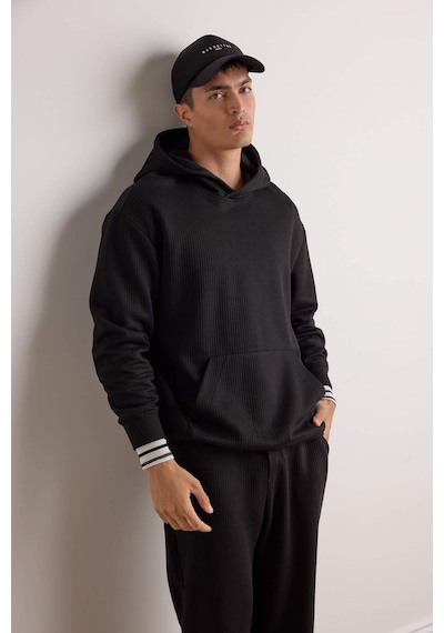 Defacto Boxy Fit Kapüşonlu Jakarlı Sweatshirt E9308ax25aubk81 Siyah