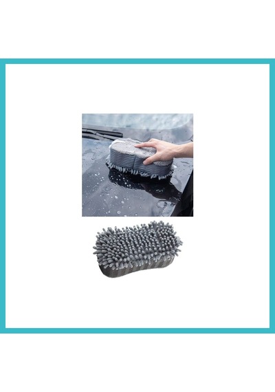 Bezos Çift Taraflı Mikrofiber Şönil Tüylü Araba Oto Yıkama Kurulama Temizlik Süngeri 23x12x6cm Gri Dfnbez