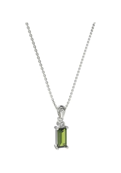 Peridot Taşlı Rodyum Tektaş Baget Gümüş Kolye