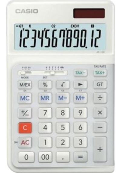 Casio JE-12E-WE Beyaz 12 Hane Masa Üstü Ergonomik Tuşlu Hesap Makinesi