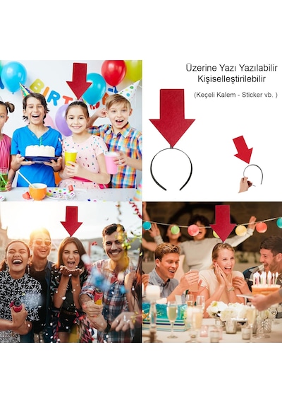 Kişiselleştirilebilir - 415 - Ok Taç Üzerine Yazı Yazılabilen Parti Tacı - Spt-gld - Kırmızı Renk