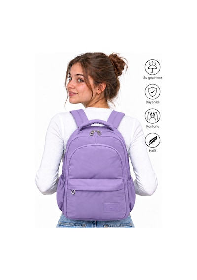 Lila Unisex Okul Çantası Su Geçirmez Kumaş Unisex Okul Sırt Çantası 2200 Lila