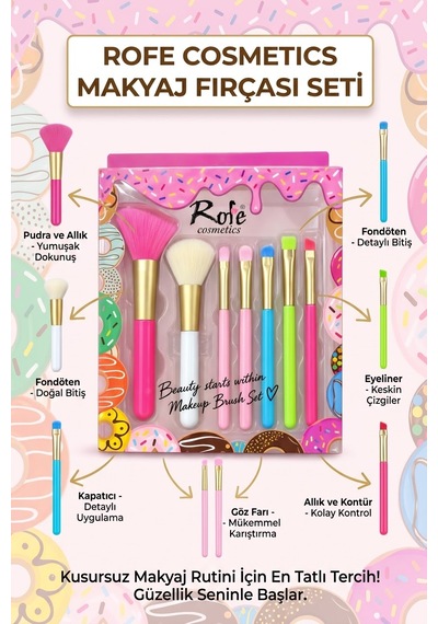 Rosıa Rose Cosmetics 7 Parça Makyaj Fırça Seti