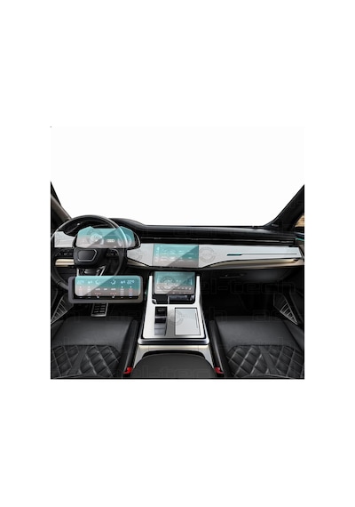Yeni Audi Q7 Navigasyon Dijital Gösterge 9h Nano Ve Piano Black Uyumlu Tpu Koruyucu 9lu Set