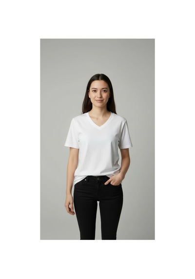 Lyvean V Yaka Regular Kısa Kollu Tshirt Beyaz