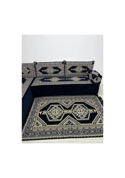 40 Cm Yüksek Minderli Otantik Şark Köşesi Takımı Lacivert Yahyalı Modeli 10 Parça