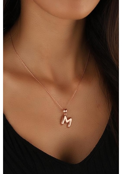Taşsız Gümüş Bombe Harf Kolye - M Rose Gold