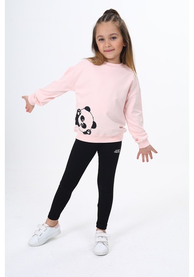 Toontoy Kids Toontoy Kız Çocuk Baskılı Taytlı Takım Pudra
