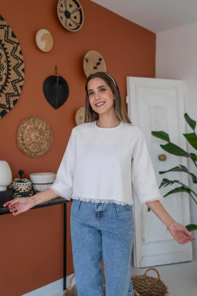 Nova Bazaar Beyaz Püskül Detaylı Bluz Beyaz