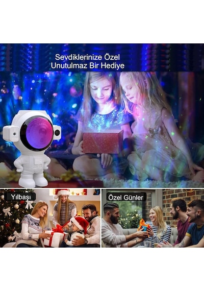 Upway Astronot Bluetooth Hoparlör Galaksi Yıldız Projektör Kumandalı Gece Lambası Beyaz