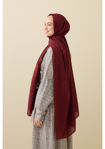 İmannooor İman I Kafes Bordo Tencel Pamuk İpek Şal 70x200