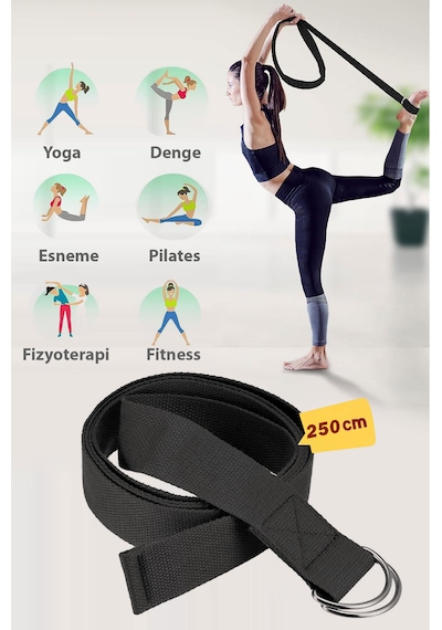 Spor Byfit Doğal Pamuklu Yüksek Kalite 250 Cm Yoga Kemeri Siyah