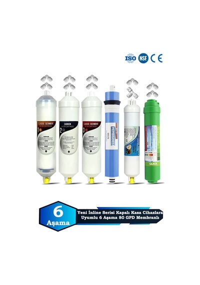 Sumarkt Yeni Seri İnline Kapalı Kasa Su Arıtma Cihazı Uyumlu 6 Aşama 80 Gpd Süper Membranlı Alkalinli Set