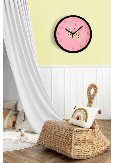 Büyülü At Çocuk Odası Duvar Saati - 25cm - Önü Camlı Siyah Kasa - Sessiz Mekanizma-jh0980 Siyah