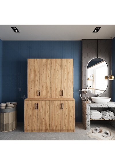 Maven Çamaşır Ve Kurutma Makinesi Dolabı Banyo Dolabı Çam Çam