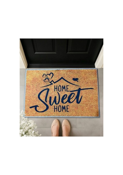 Ev Figürlü Home Sweet Home Retro Tasarım Dekoratif Kapı Önü Paspası 40x60cm Çok Renkli