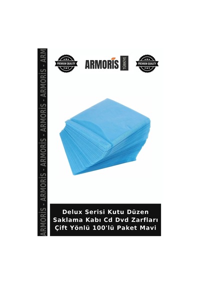 Delux Serisi Kutu Düzen Saklama Kabı Cd Dvd Zarfları Çift Yönlü 100'lü Paket Mavi